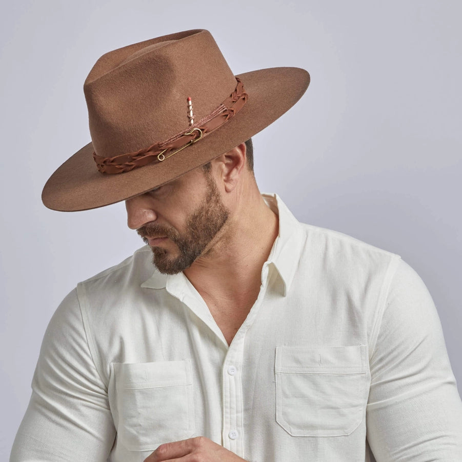 American Hat Makers Aspen Brown Wide Brim Felt Fedora Hat American Hat Makers Aspen Flat Brim Fedora Hat | eBay main image 3